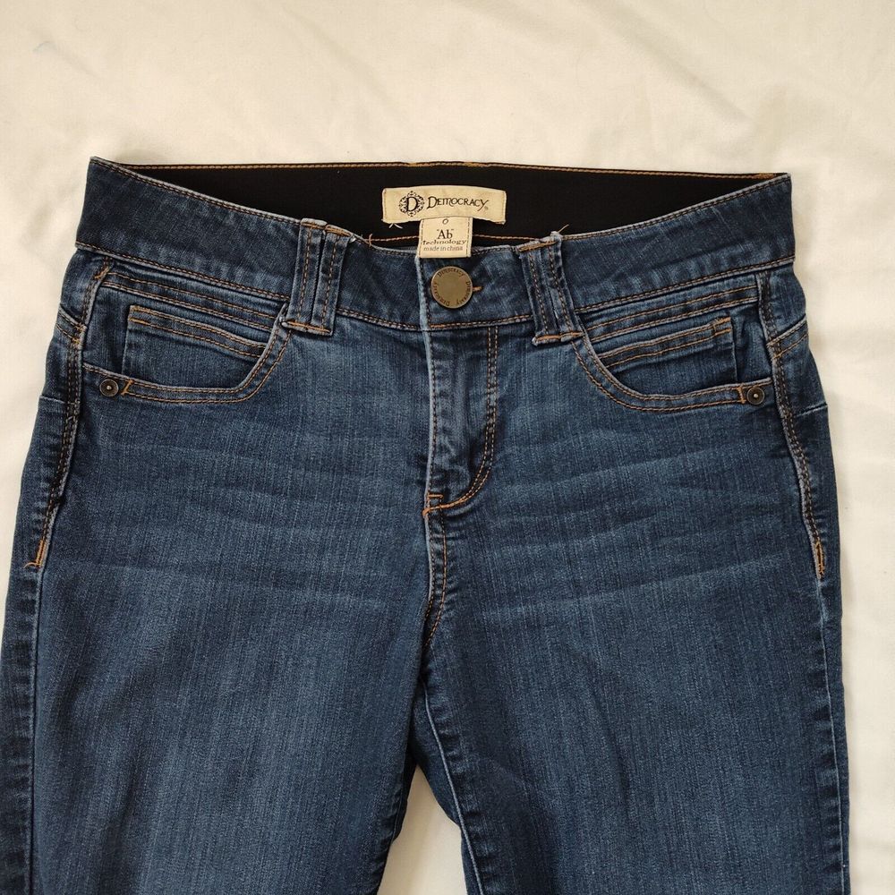 Democracy Ab Solution Skinny Jeans Womens 6 Blue Dark Wash Raw Hem Stretch